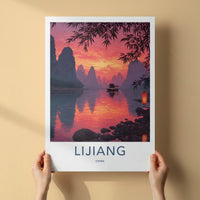 Lijiang Poster - China Travel Art - Sunset River Vessel Home Art