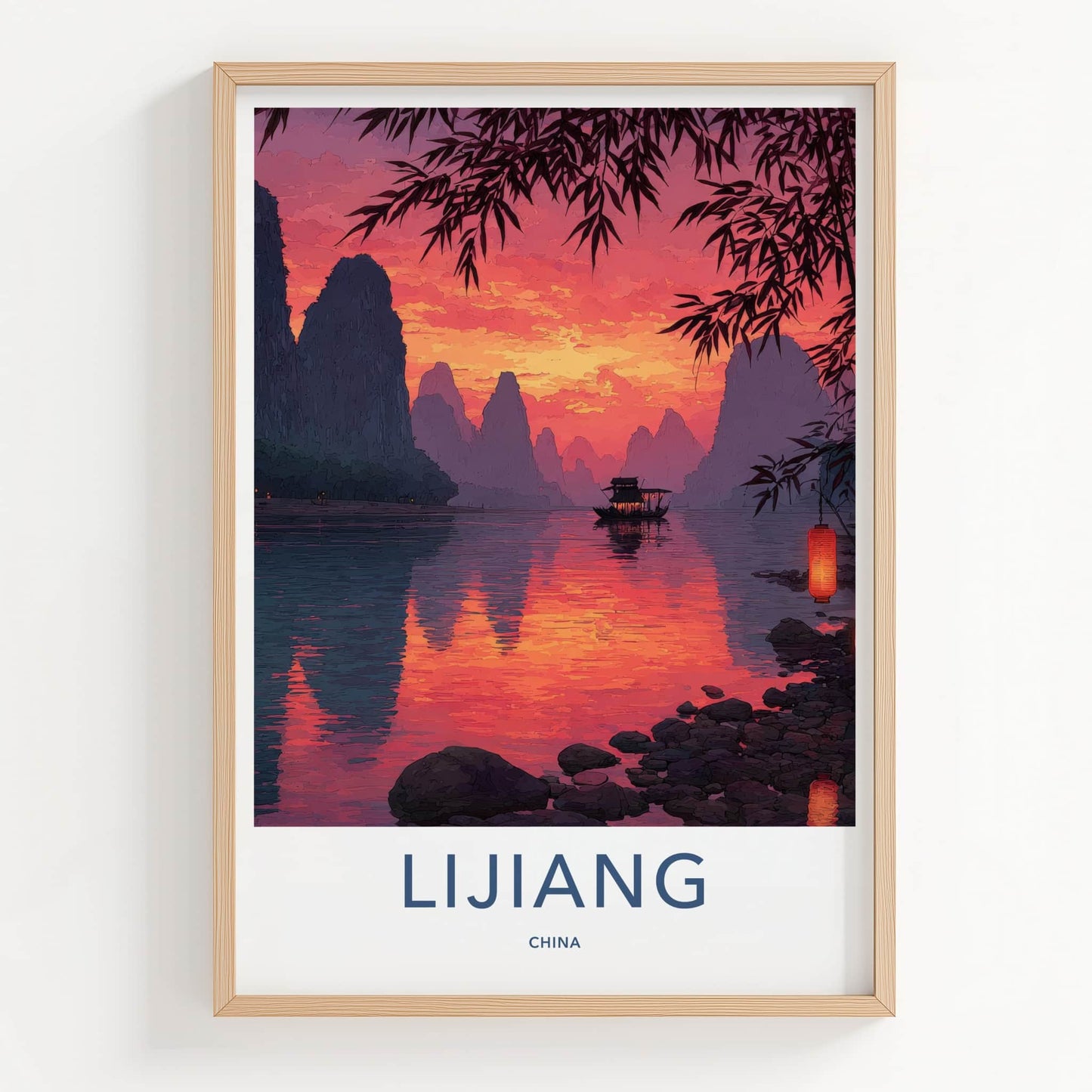 Lijiang Poster - China Travel Art - Sunset River Vessel Home Art