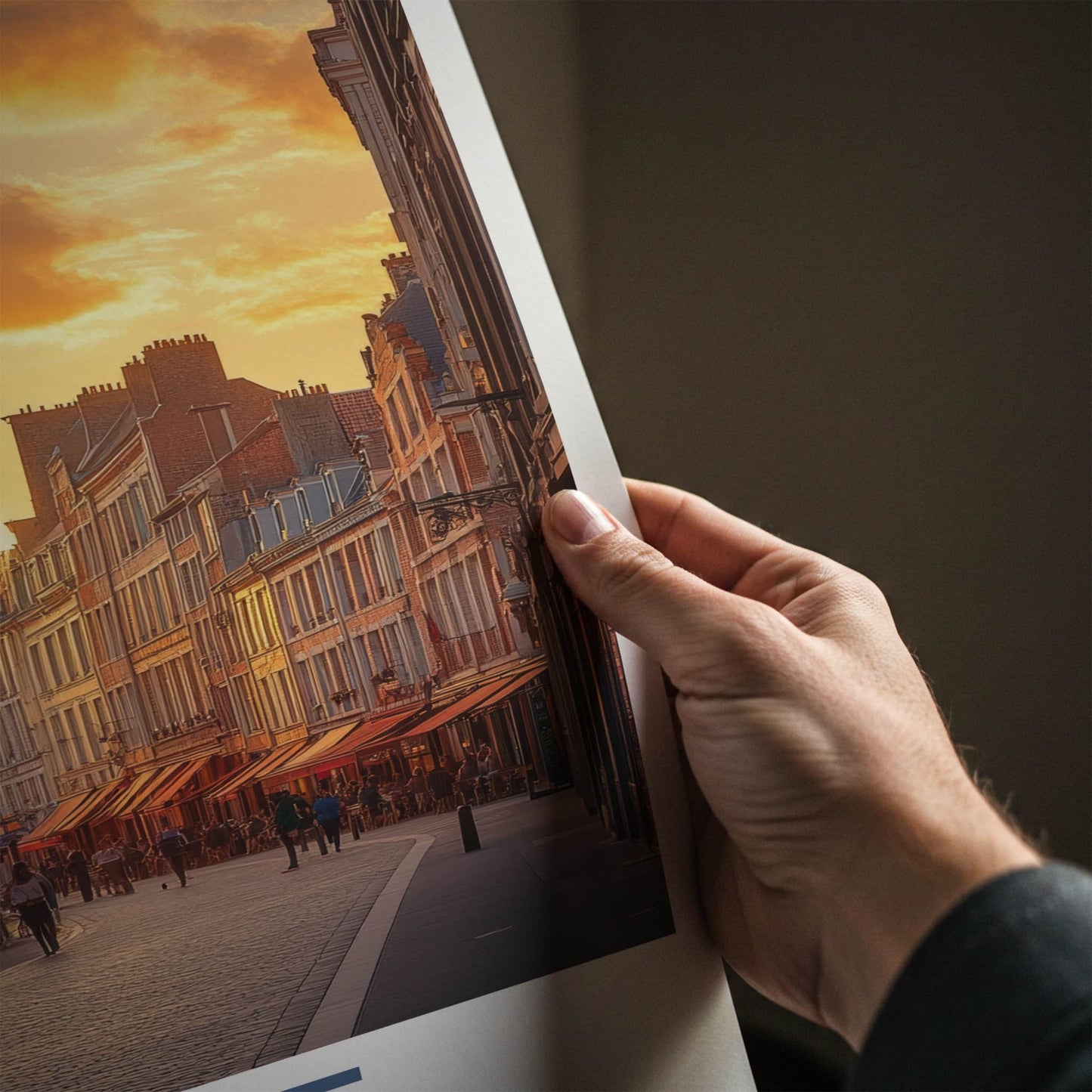 Lille Poster - France Framed Print - Sunset Cobblestone Street Lounge Decor
