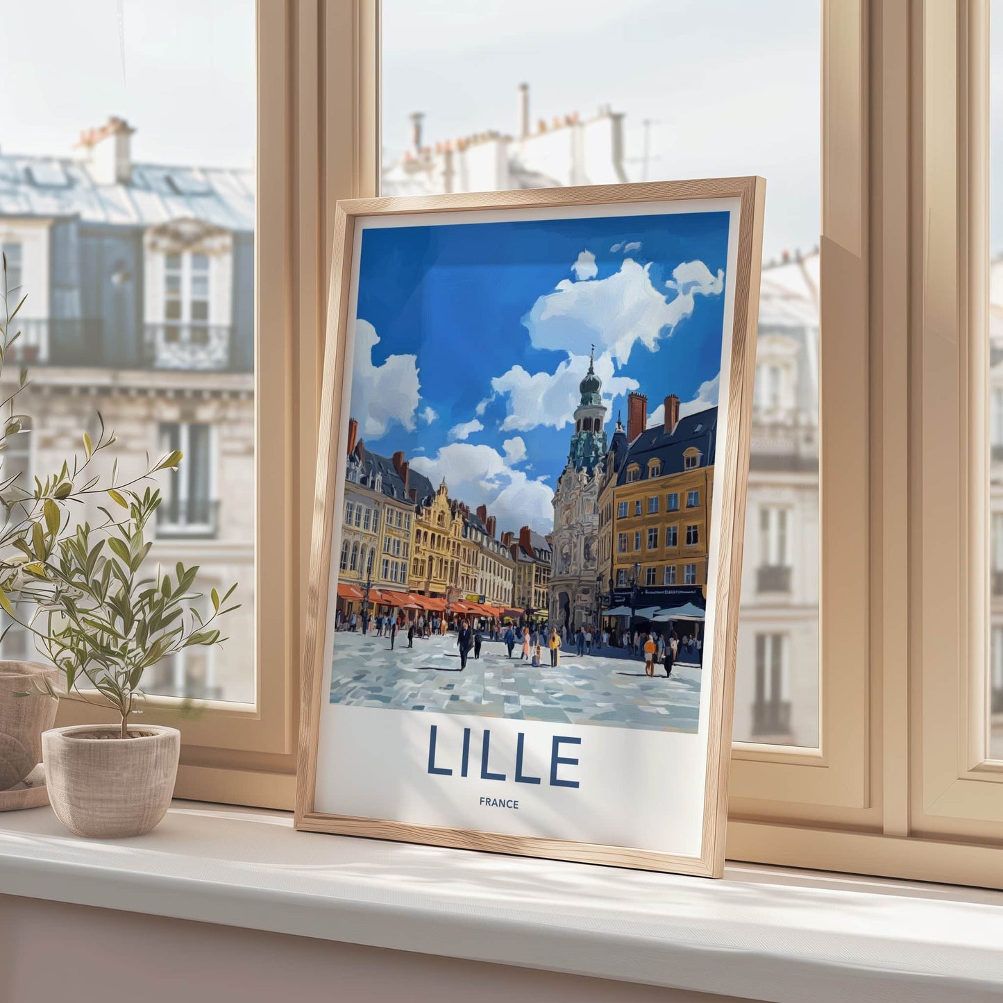 Lille Poster - France Travel Art - Bustling Town Square Home Decor