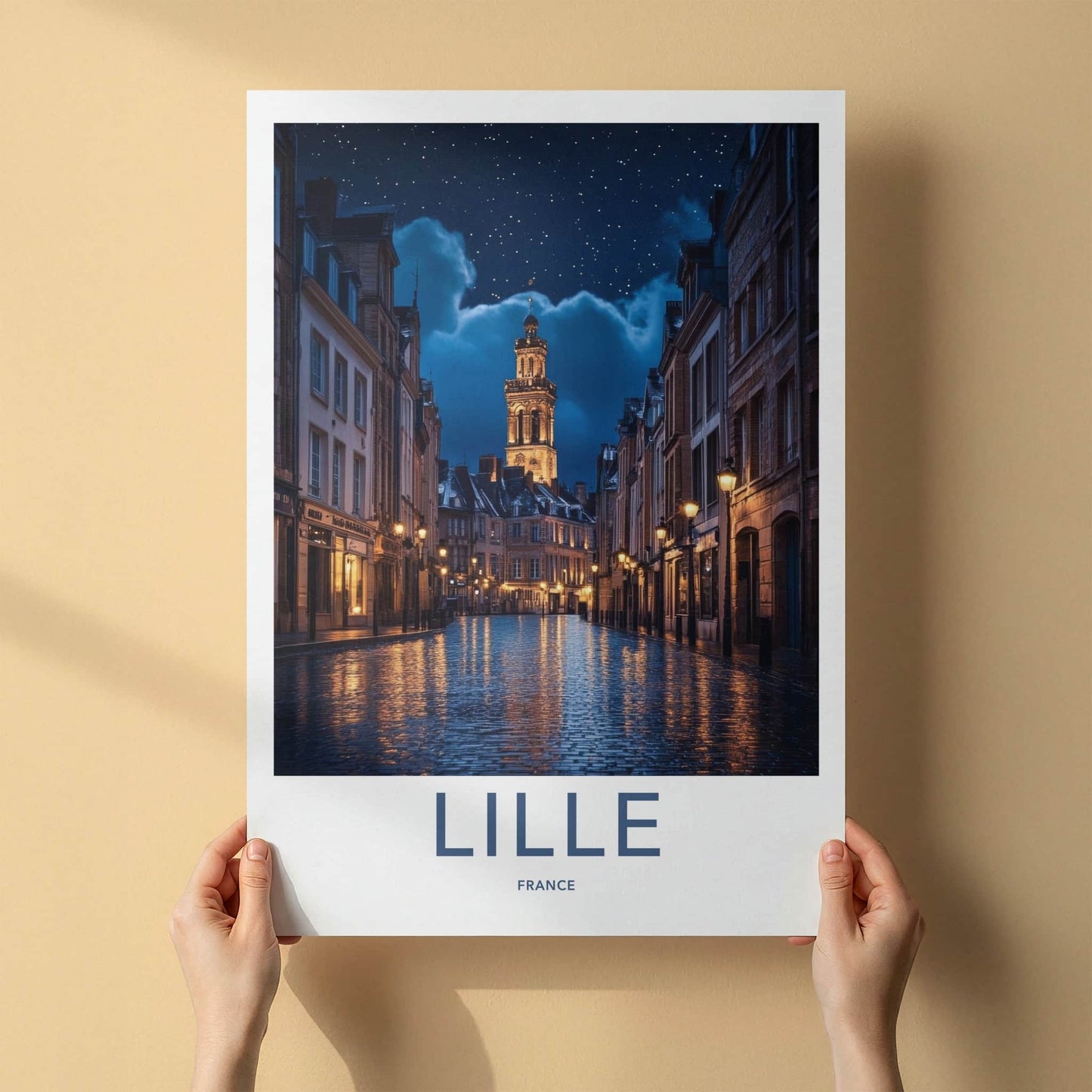Lille Poster - France Travel Art - Luminous Wet Street Home Decor