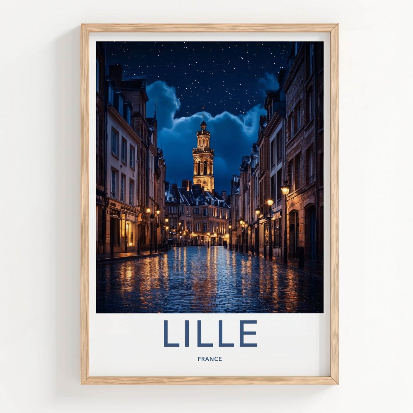 Lille Poster - France Travel Art - Luminous Wet Street Home Decor