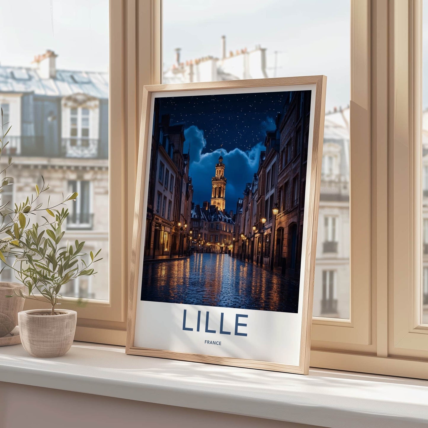 Lille Poster - France Travel Art - Luminous Wet Street Home Decor