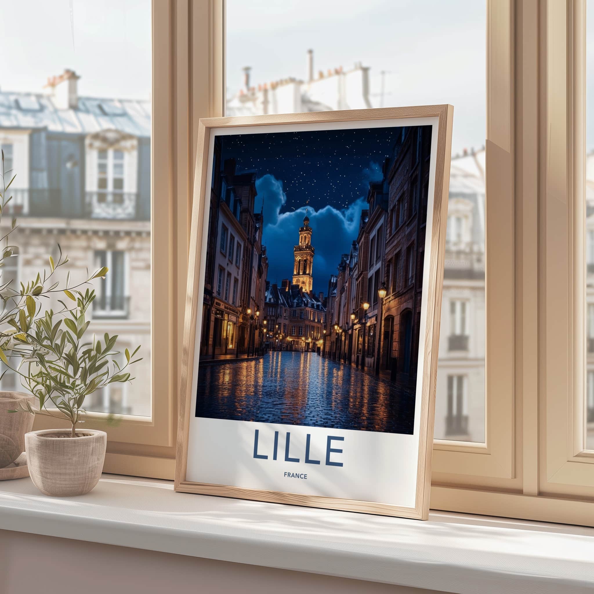 Lille Poster - France Travel Art - Luminous Wet Street Home Decor