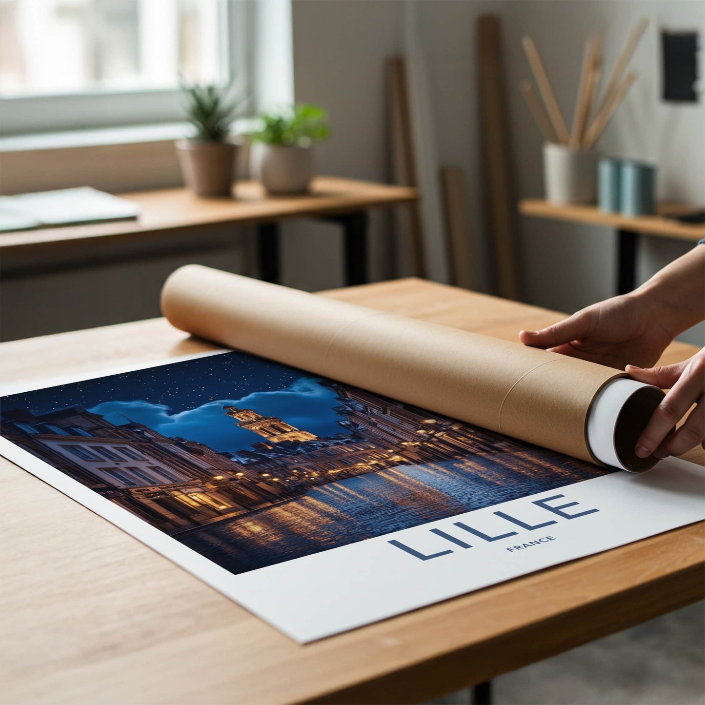 Lille Poster - France Travel Art - Luminous Wet Street Home Decor