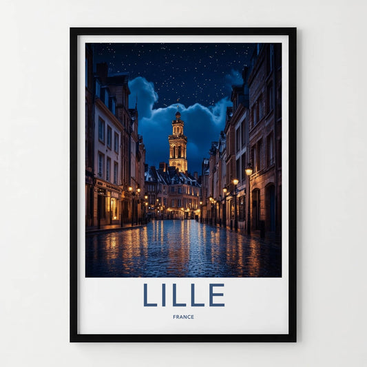 Lille Poster - France Travel Art - Luminous Wet Street Home Decor