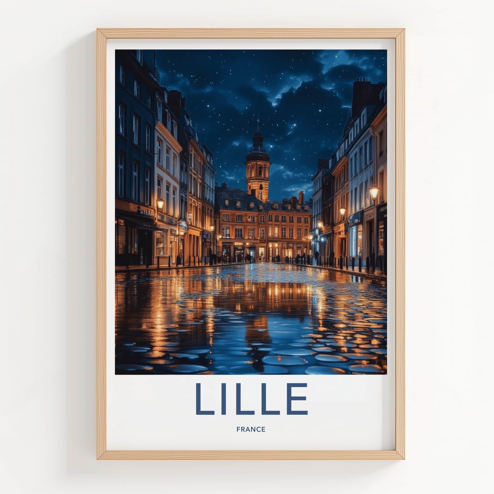 Lille Poster - France Travel Art - Starry Night Reflection Wall Decor