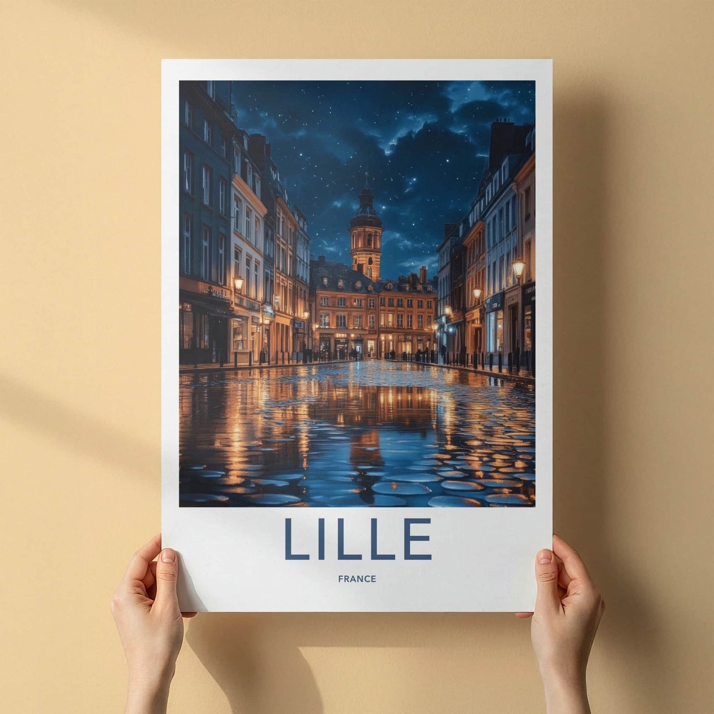 Lille Poster - France Travel Art - Starry Night Reflection Wall Decor
