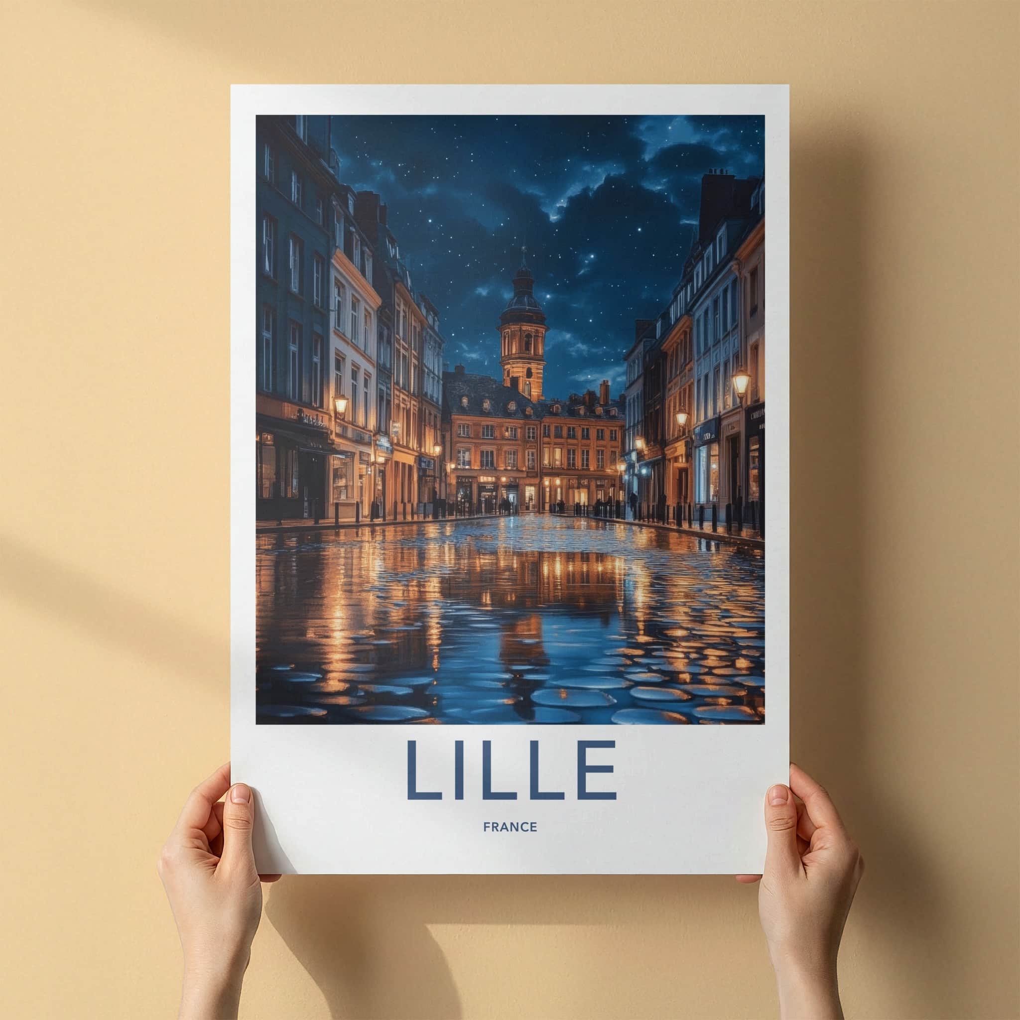 Lille Poster - France Travel Art - Starry Night Reflection Wall Decor