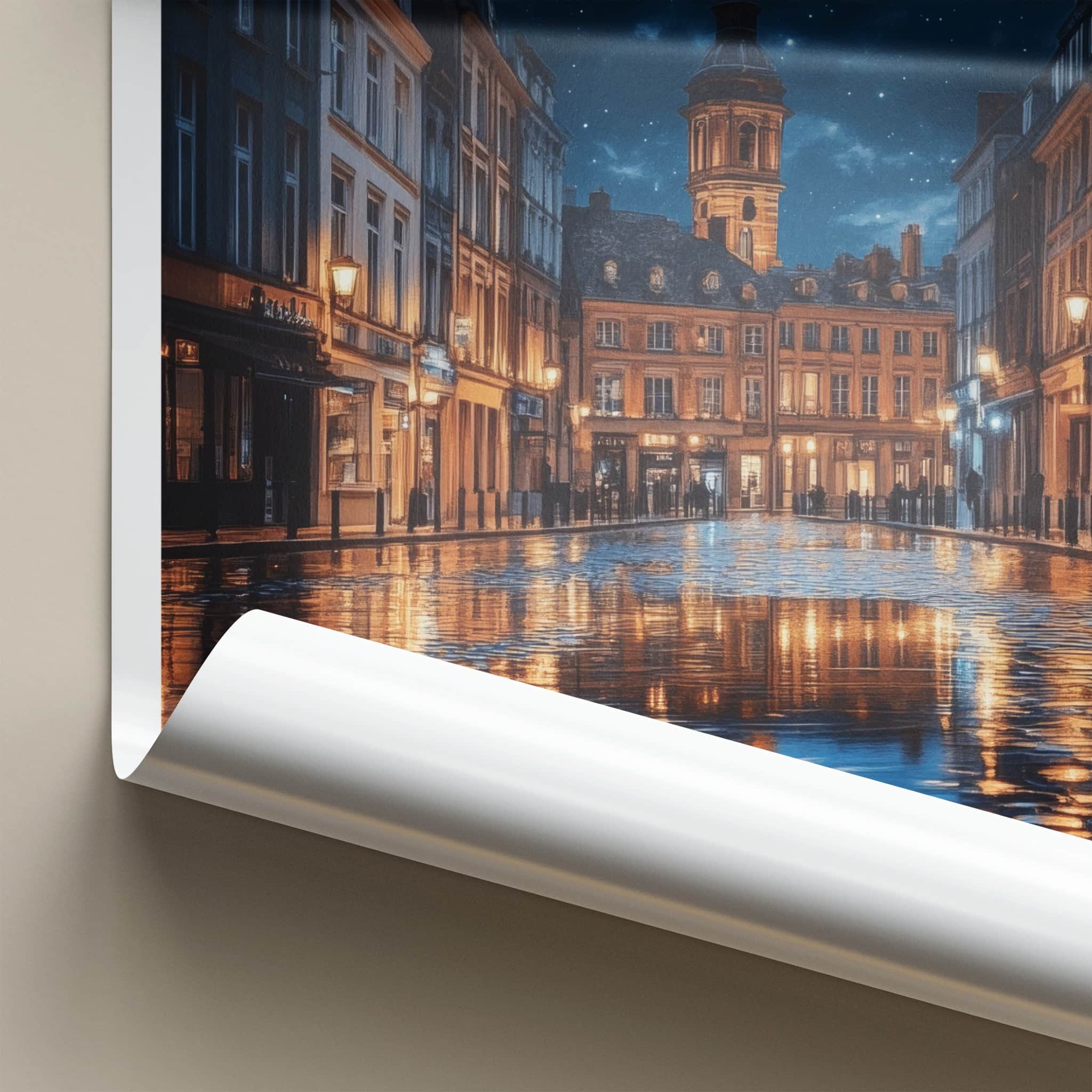 Lille Poster - France Travel Art - Starry Night Reflection Wall Decor