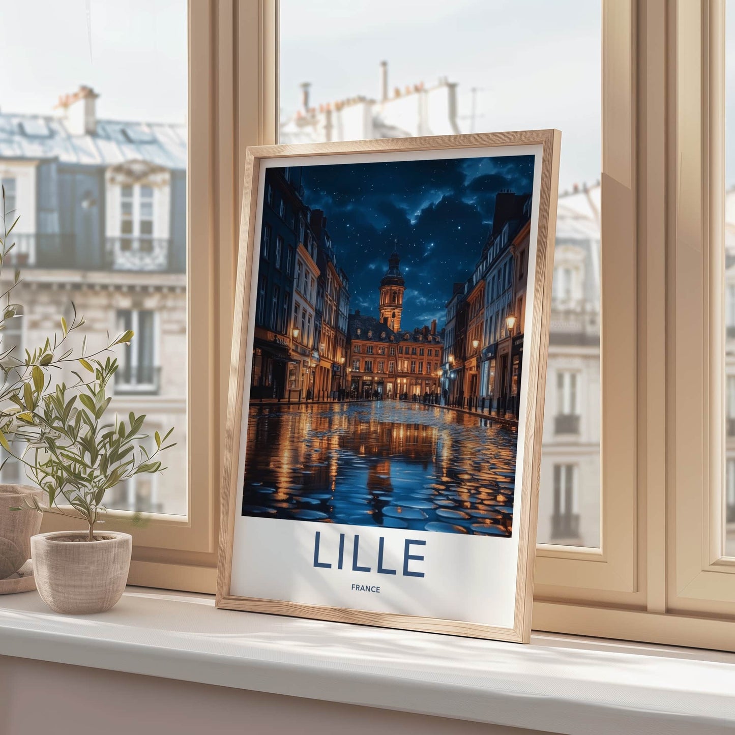 Lille Poster - France Travel Art - Starry Night Reflection Wall Decor