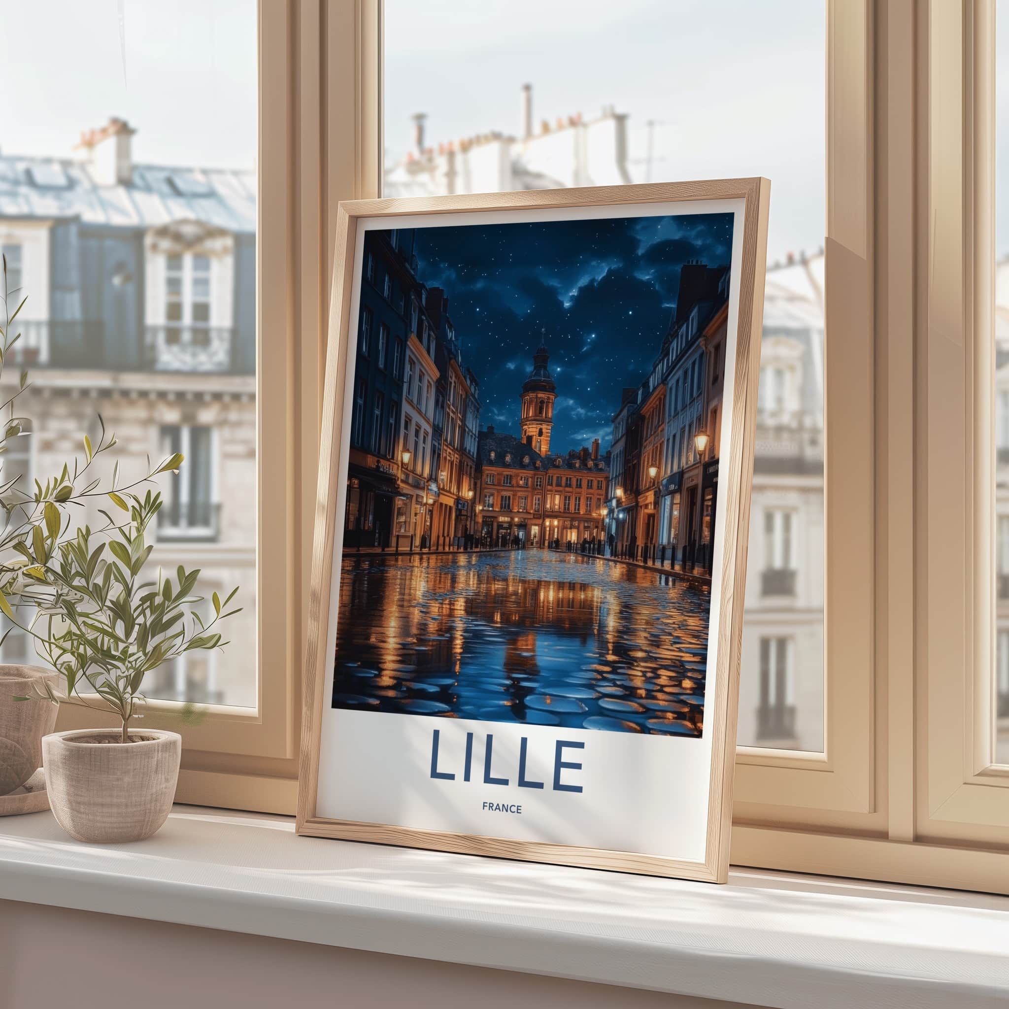 Lille Poster - France Travel Art - Starry Night Reflection Wall Decor