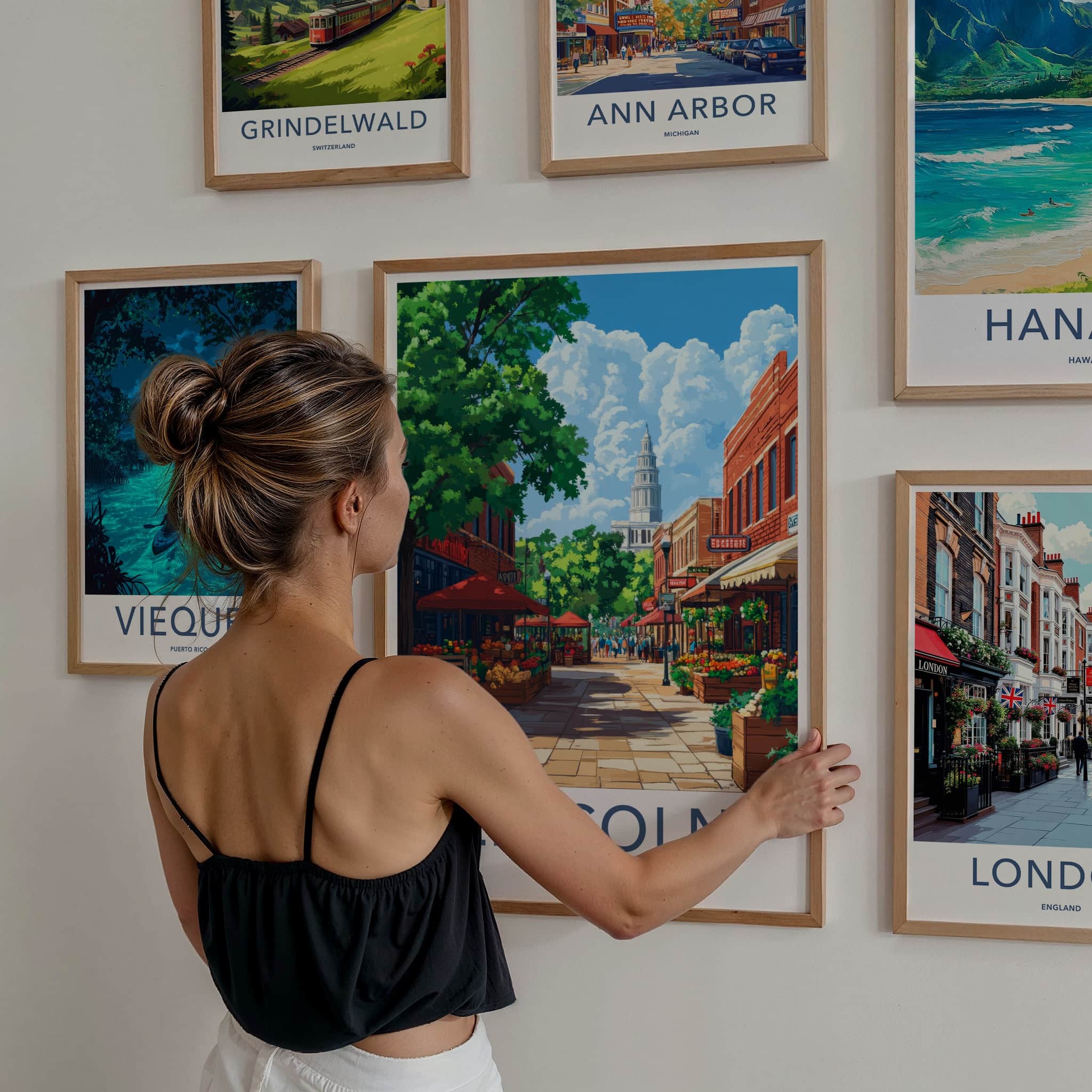 Lincoln Poster - Nebraska Travel Art - Bustling market street Home Decor