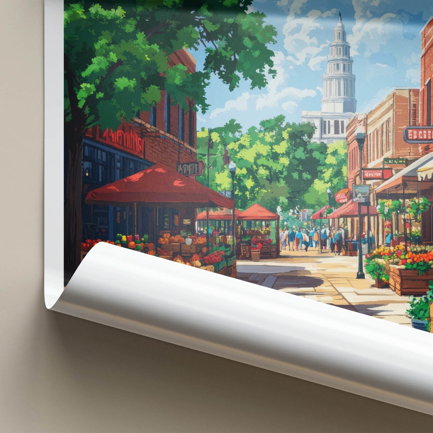 Lincoln Poster - Nebraska Travel Art - Bustling market street Home Decor