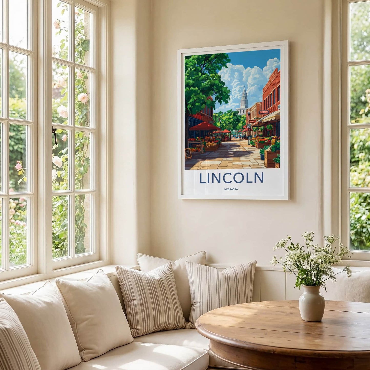 Lincoln Poster - Nebraska Travel Art - Bustling market street Home Decor