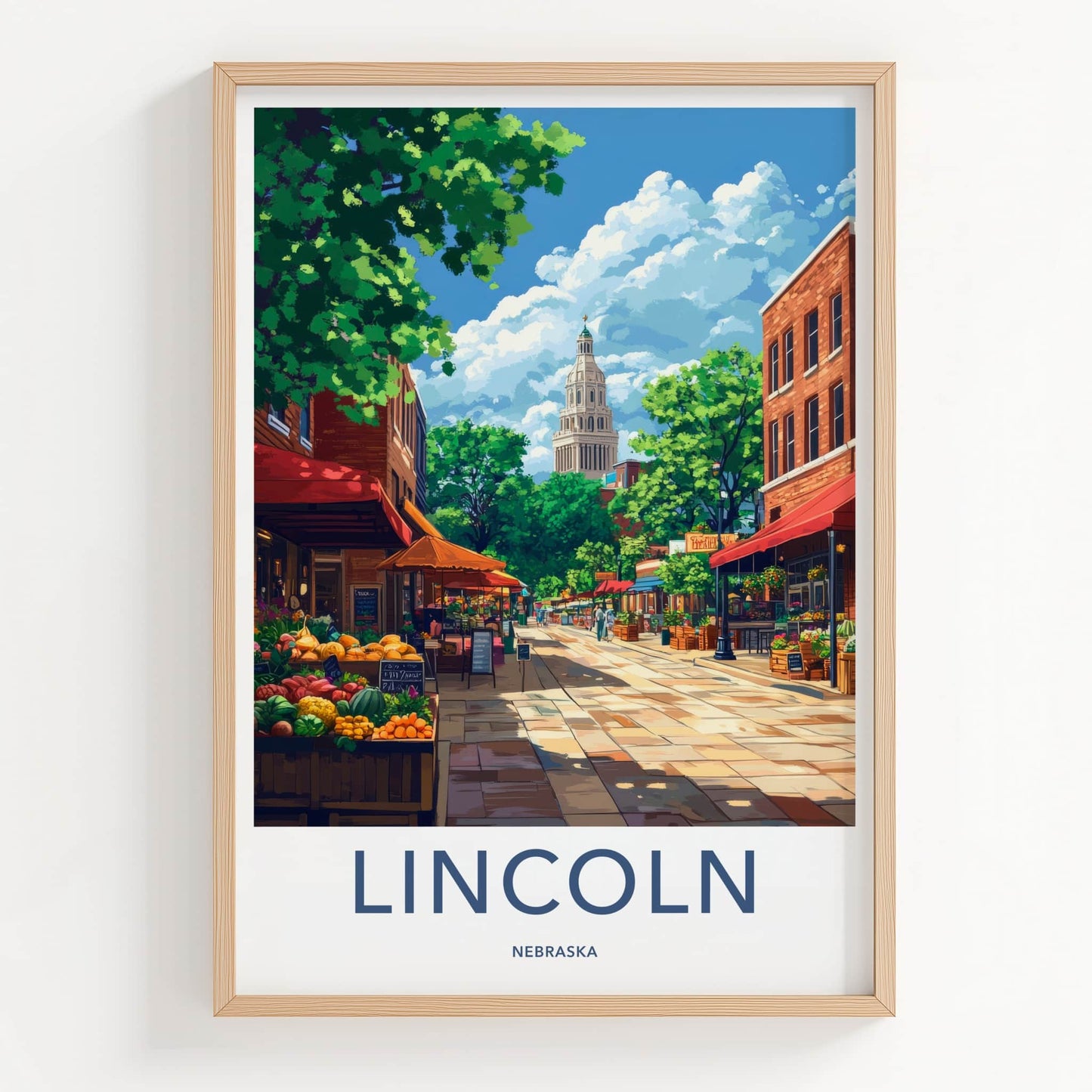 Lincoln Poster - Nebraska Wall Art - Bustling Market Street Home Decor