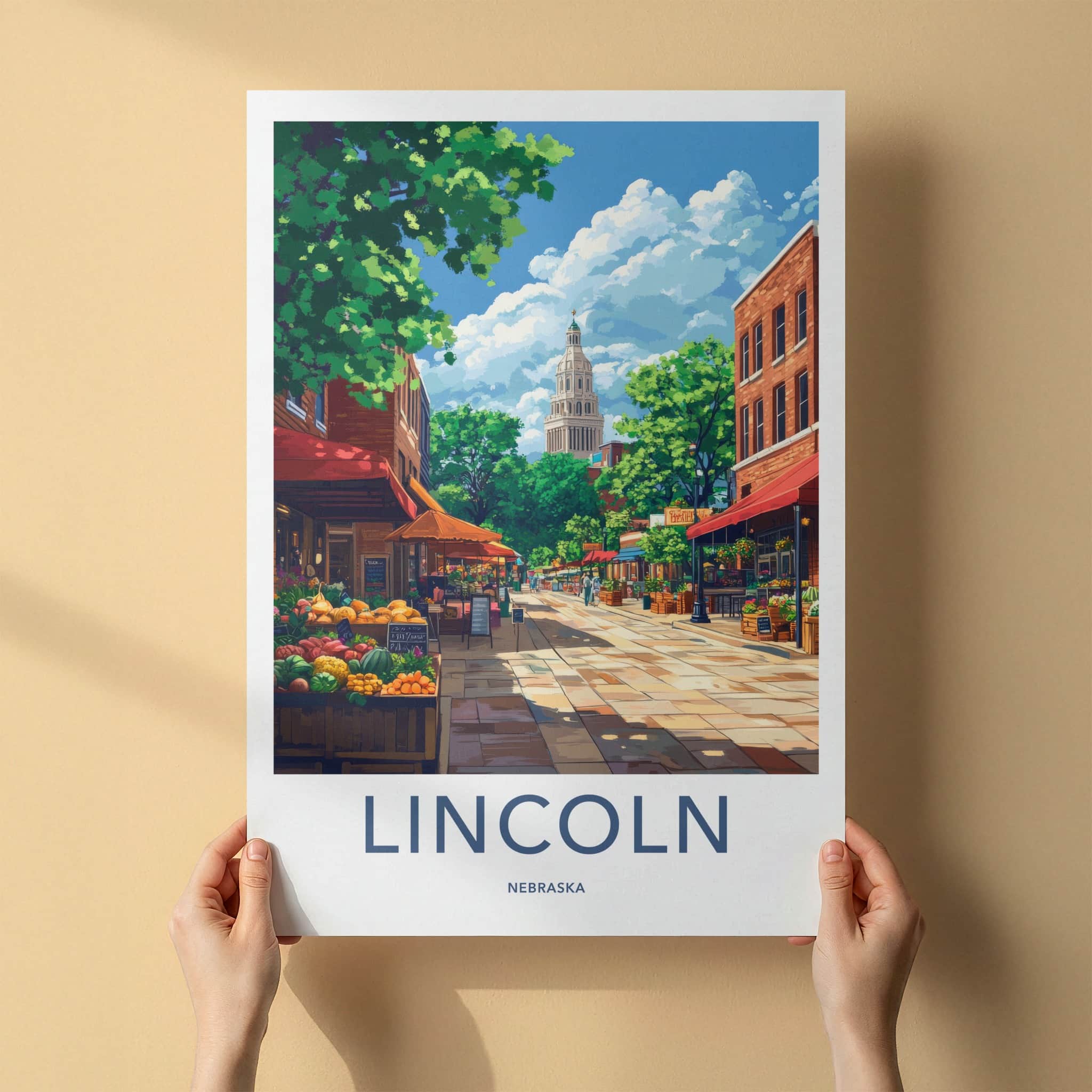 Lincoln Poster - Nebraska Wall Art - Bustling Market Street Home Decor
