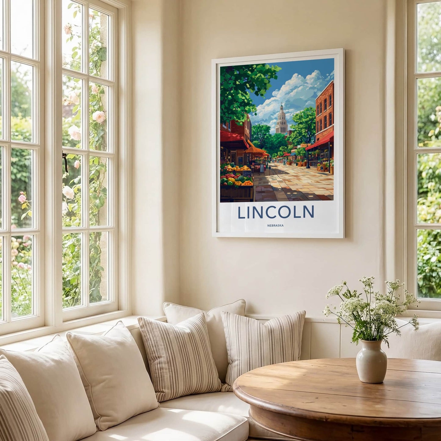 Lincoln Poster - Nebraska Wall Art - Bustling Market Street Home Decor