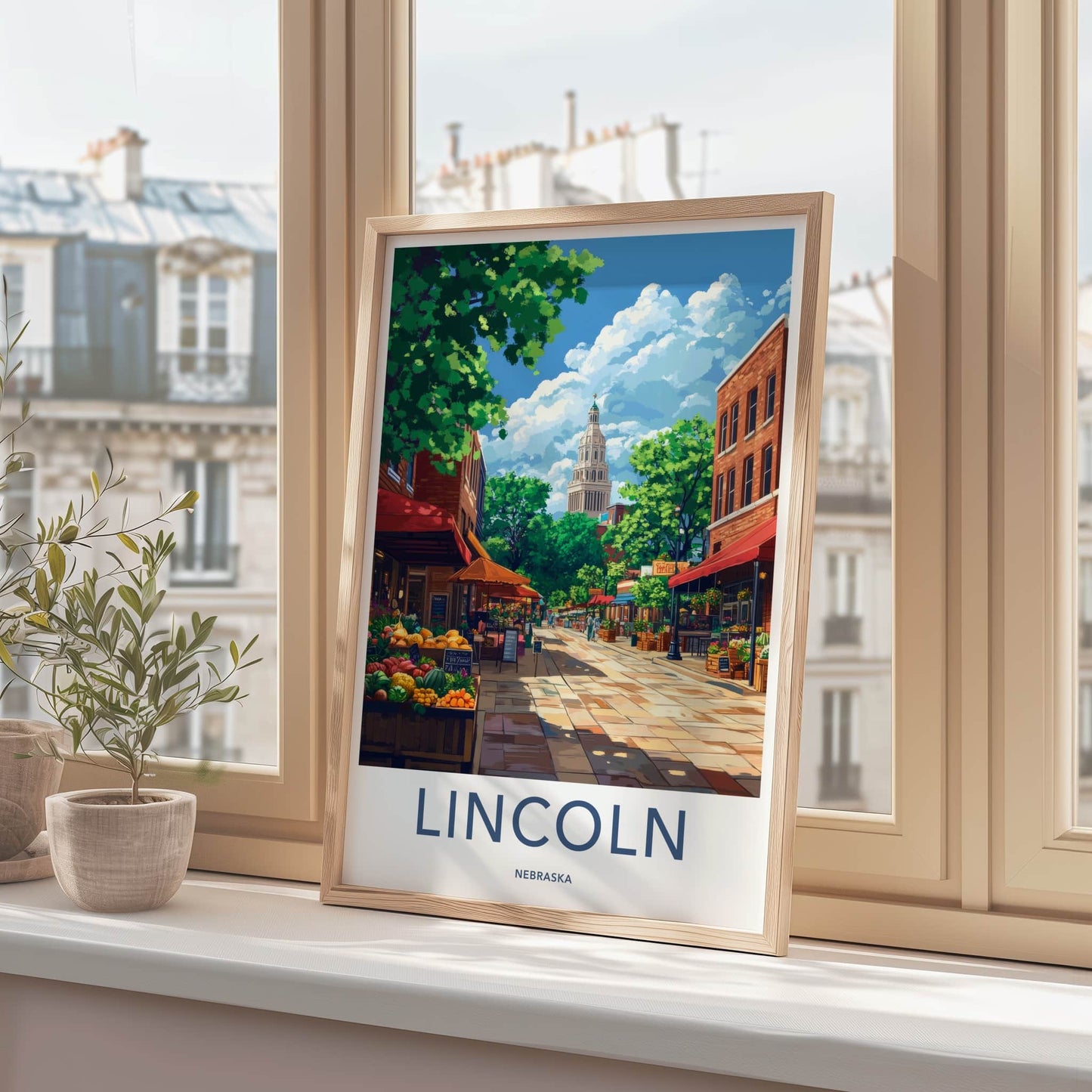 Lincoln Poster - Nebraska Wall Art - Bustling Market Street Home Decor