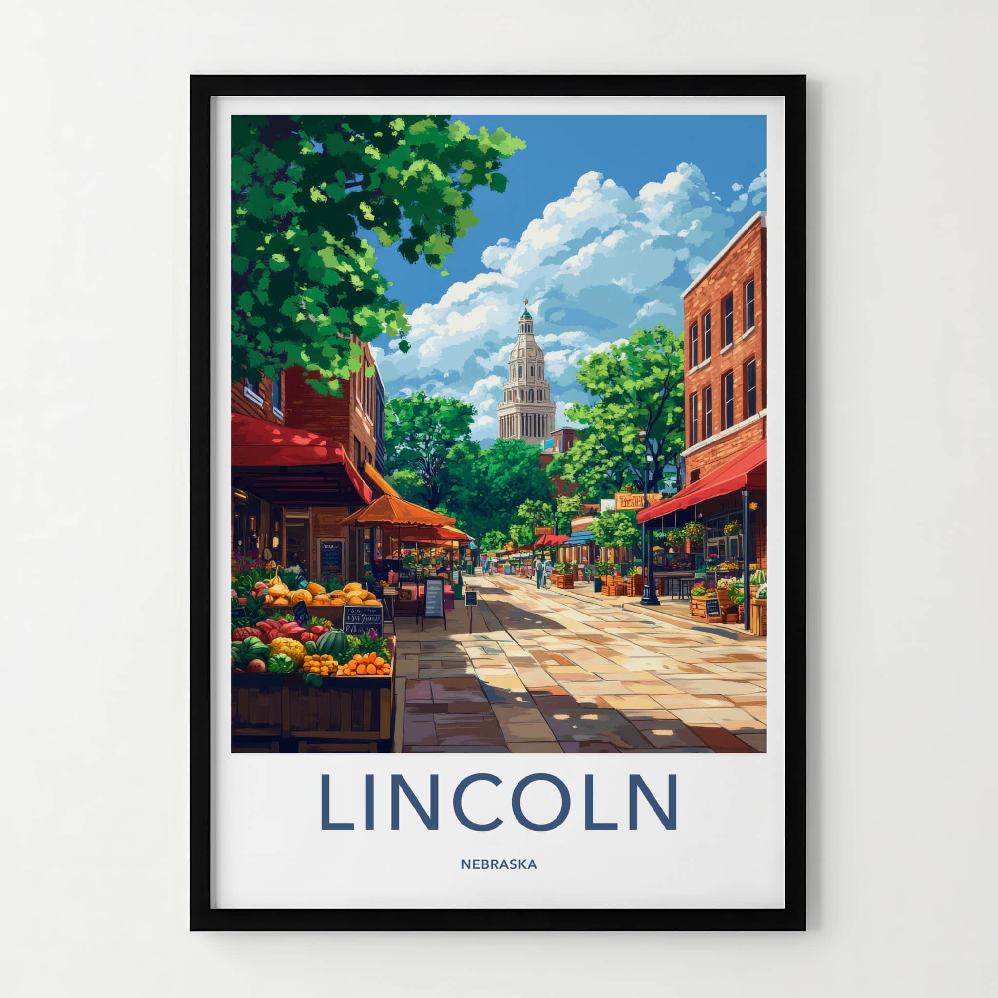 Lincoln Poster - Nebraska Wall Art - Bustling Market Street Home Decor