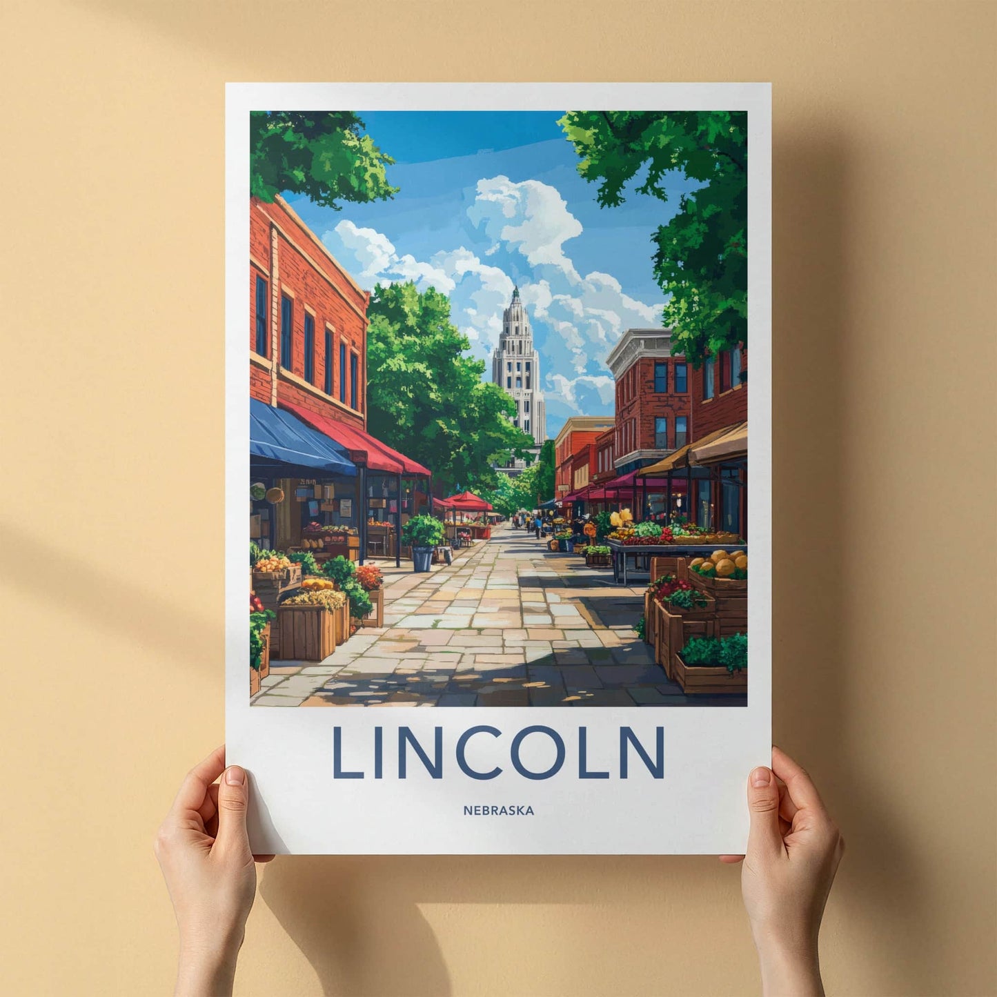 Lincoln Poster - Nebraska Wall Art - Farmers Market Capitol Home Decor