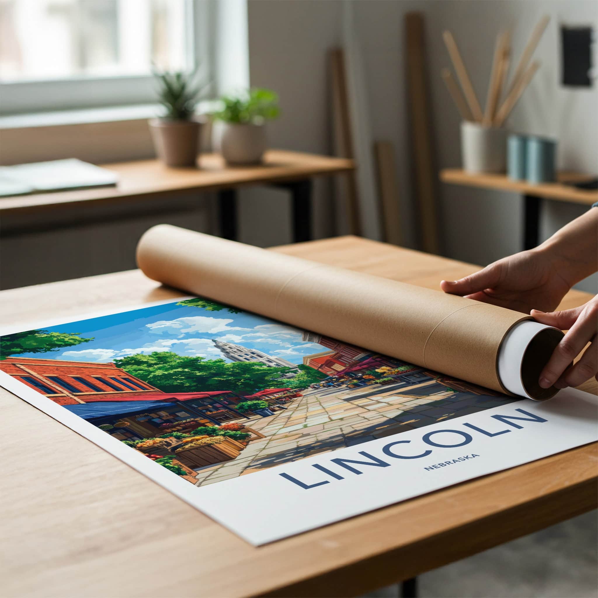 Lincoln Poster - Nebraska Wall Art - Farmers Market Capitol Home Decor