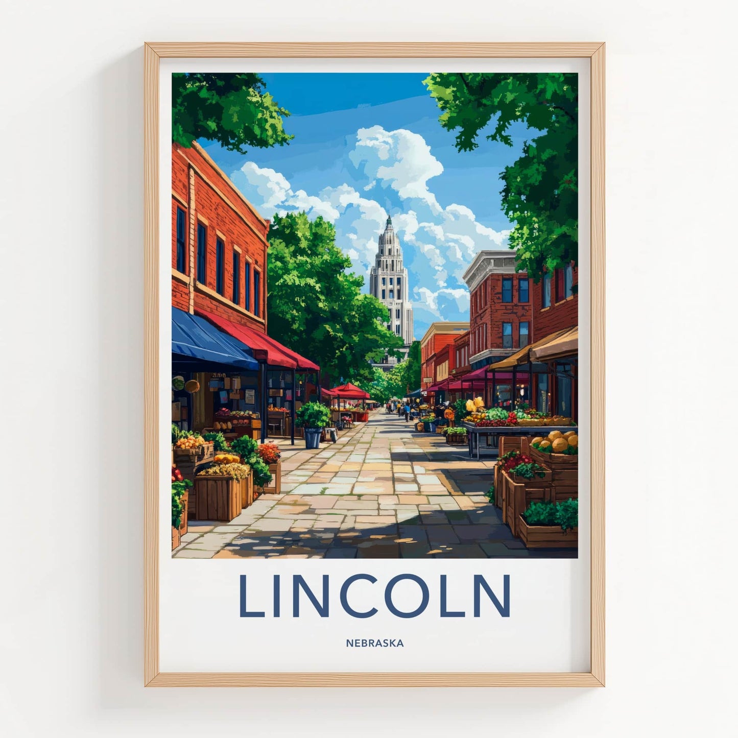 Lincoln Poster - Nebraska Wall Art - Farmers Market Capitol Home Decor
