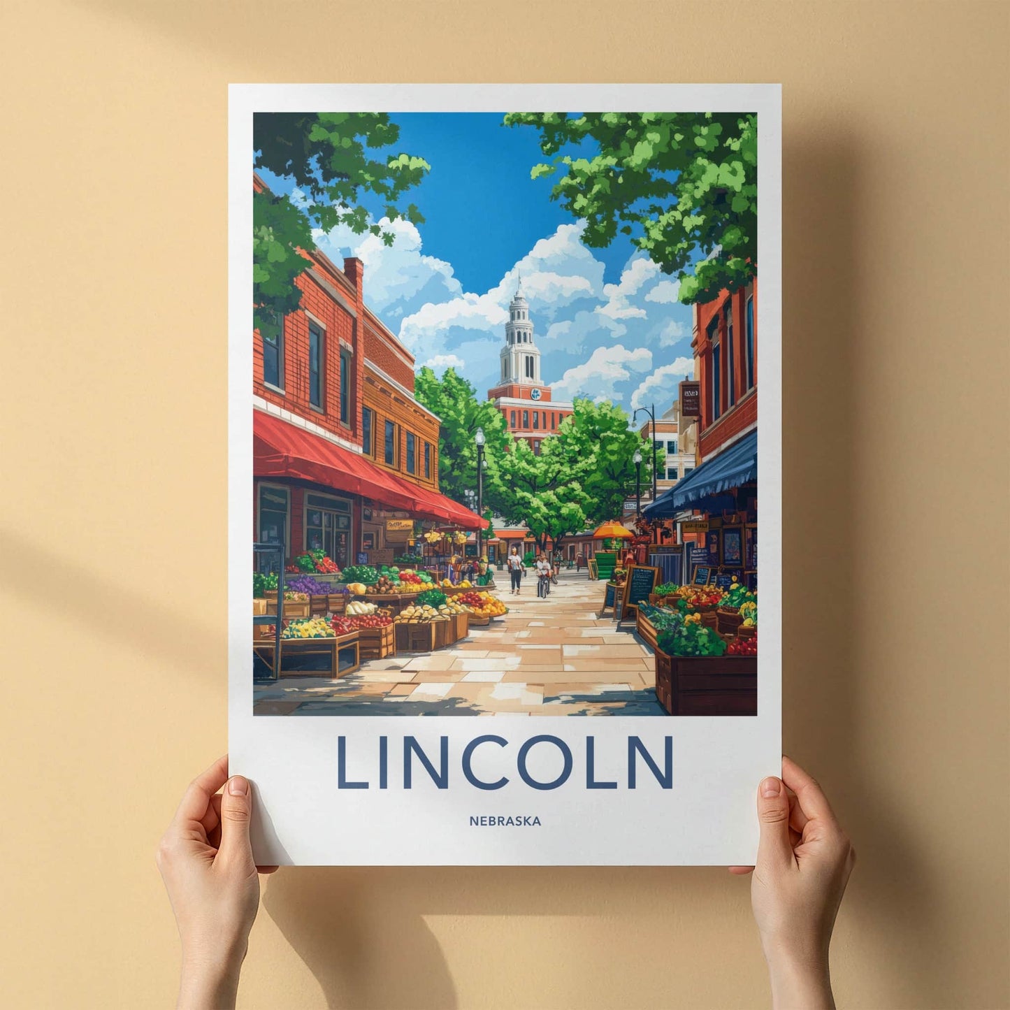 Lincoln Poster - Nebraska Wall Art - Vibrant Street Market Home Decor
