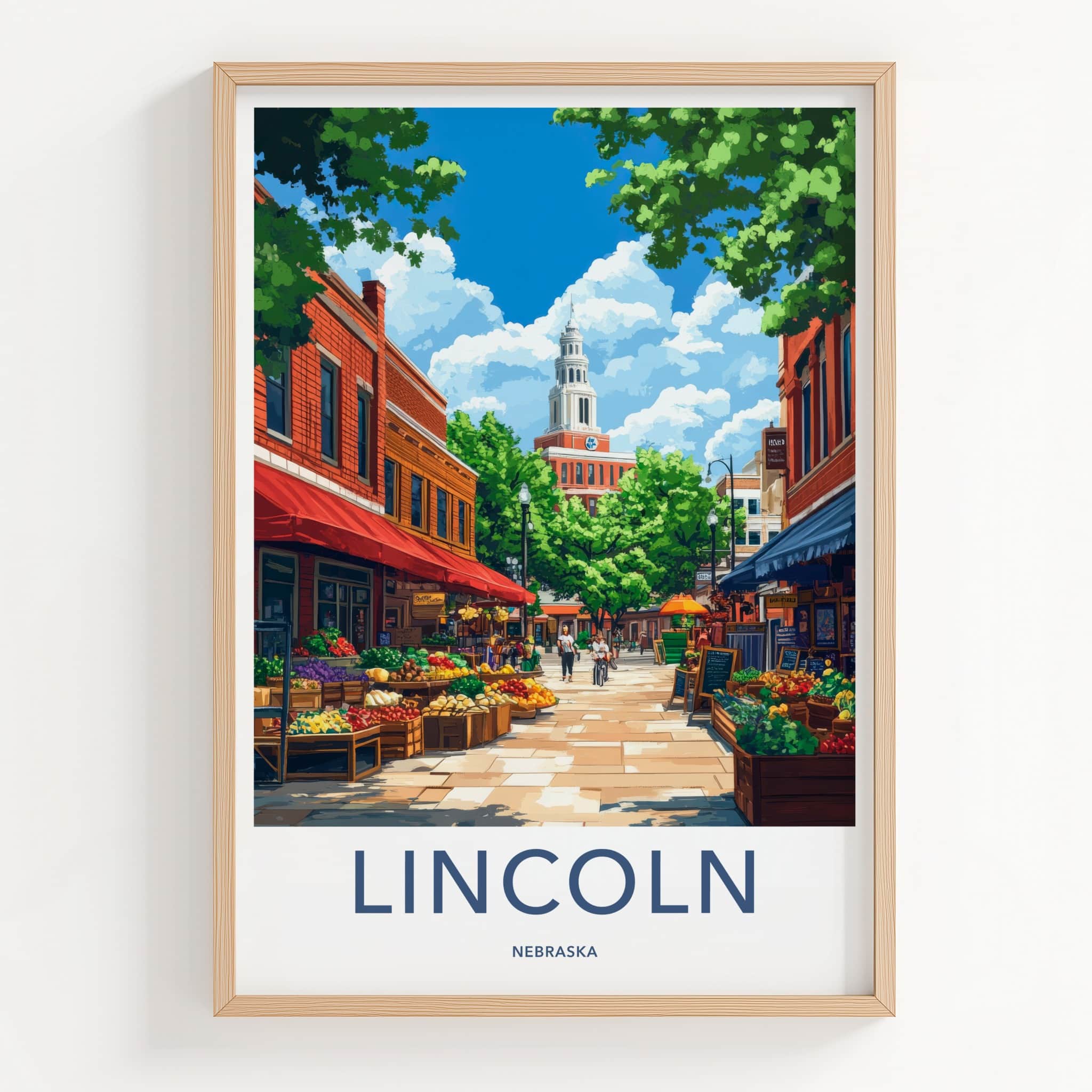 Lincoln Poster - Nebraska Wall Art - Vibrant Street Market Home Decor