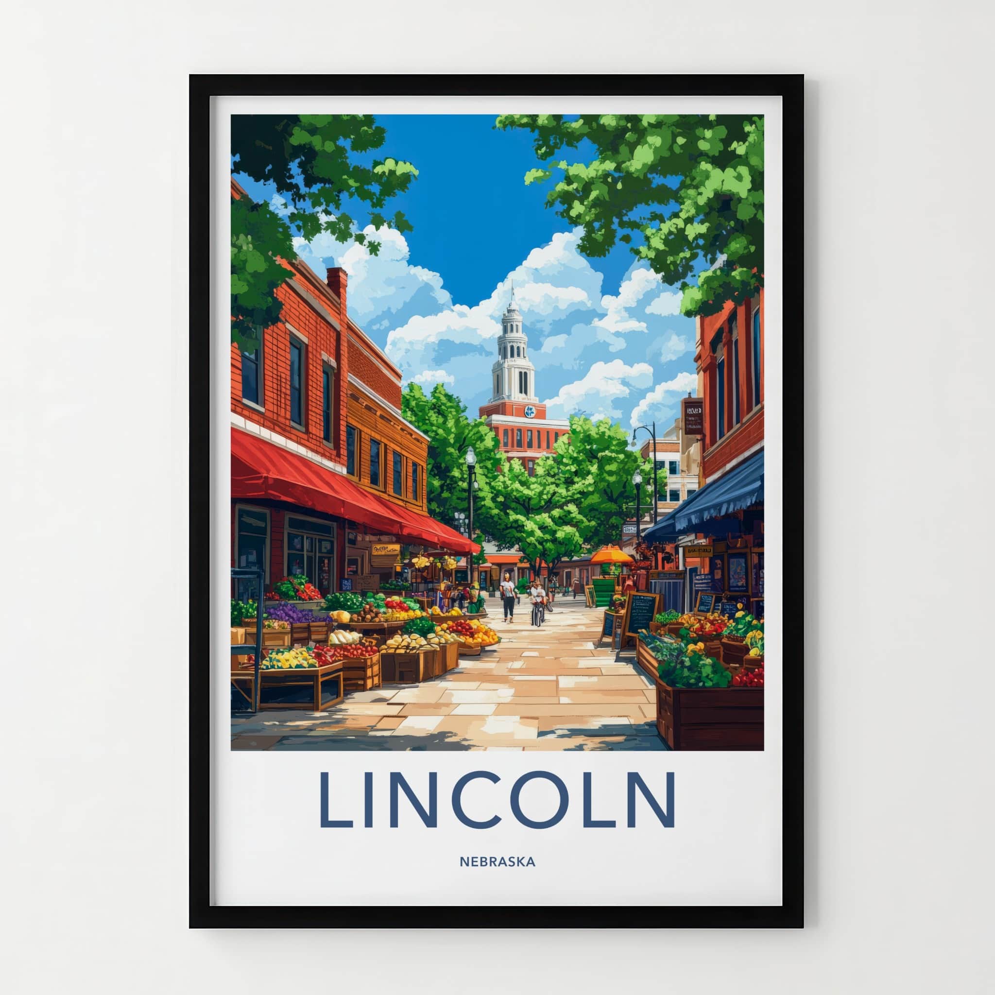 Lincoln Poster - Nebraska Wall Art - Vibrant Street Market Home Decor