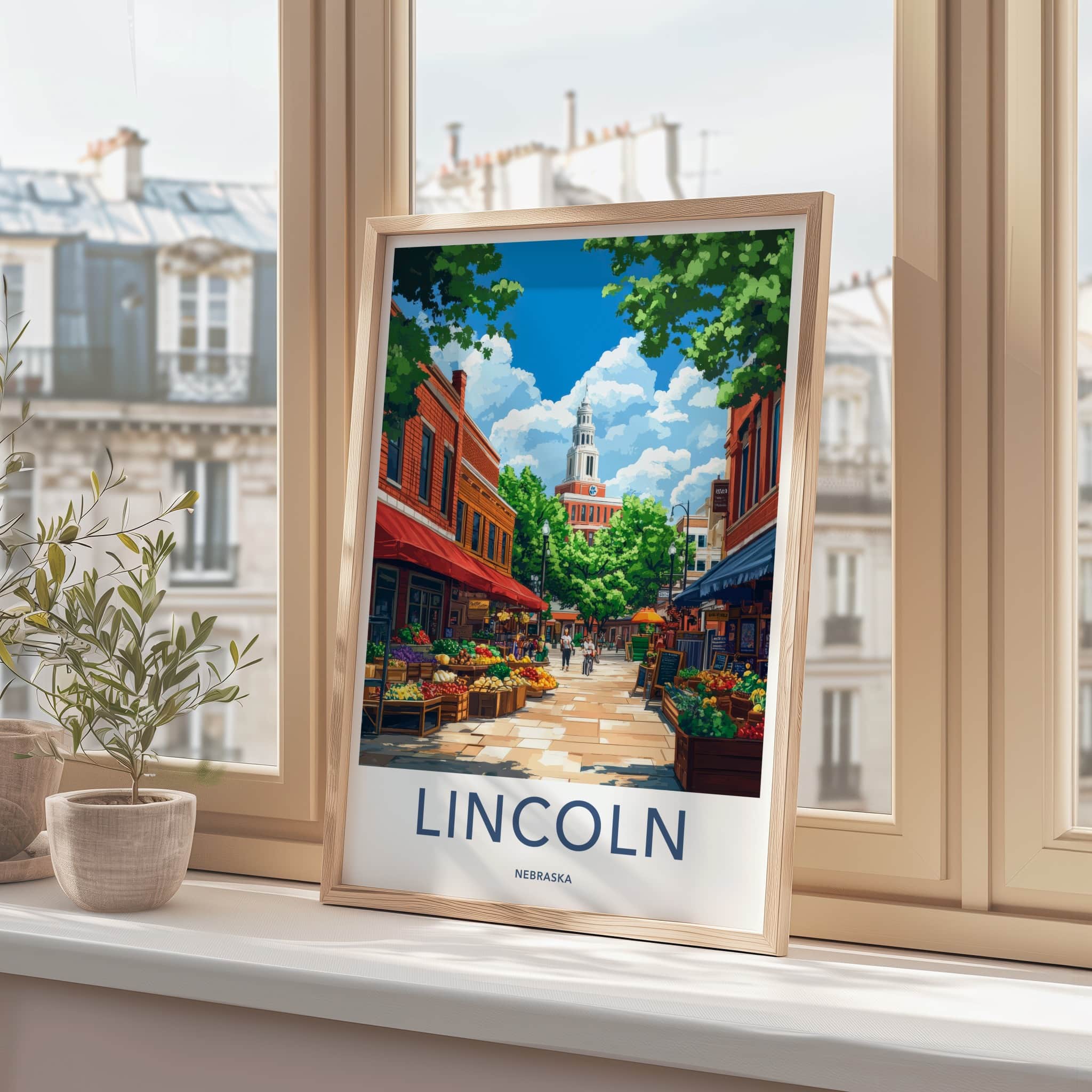 Lincoln Poster - Nebraska Wall Art - Vibrant Street Market Home Decor