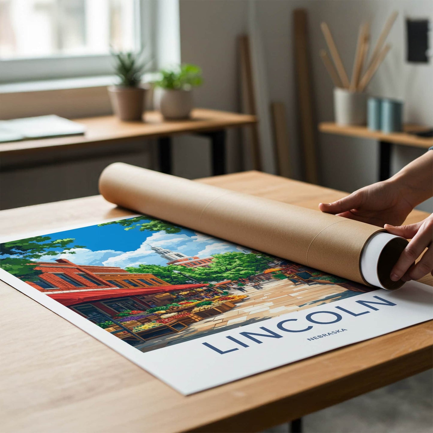 Lincoln Poster - Nebraska Wall Art - Vibrant Street Market Home Decor