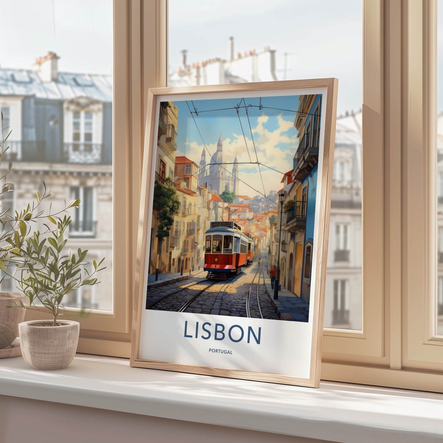 Lisbon Poster - Portugal Travel Art - Cobblestone Tramway View Home Decor