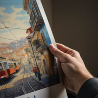 Lisbon Poster - Portugal Travel Art - Cobblestone Tramway View Home Decor