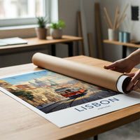 Lisbon Poster - Portugal Travel Art - Cobblestone Tramway View Home Decor