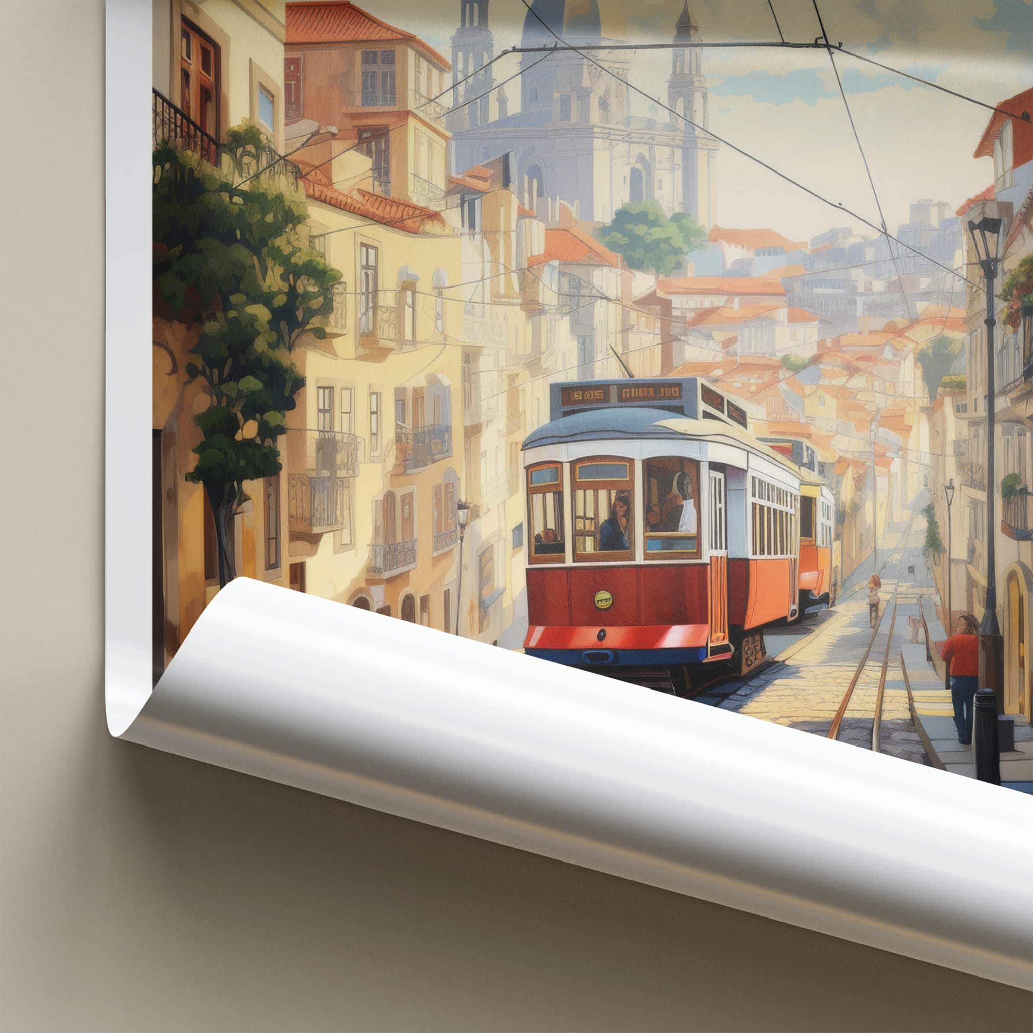 Lisbon Poster - Portugal Travel Art - Cobblestone Tramway View Home Decor