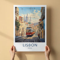 Lisbon Poster - Portugal Travel Art - Cobblestone Tramway View Home Decor