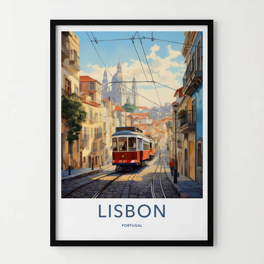 Lisbon Poster - Portugal Travel Art - Cobblestone Tramway View Home Decor