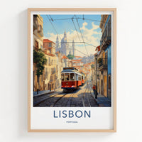 Lisbon Poster - Portugal Travel Art - Cobblestone Tramway View Home Decor