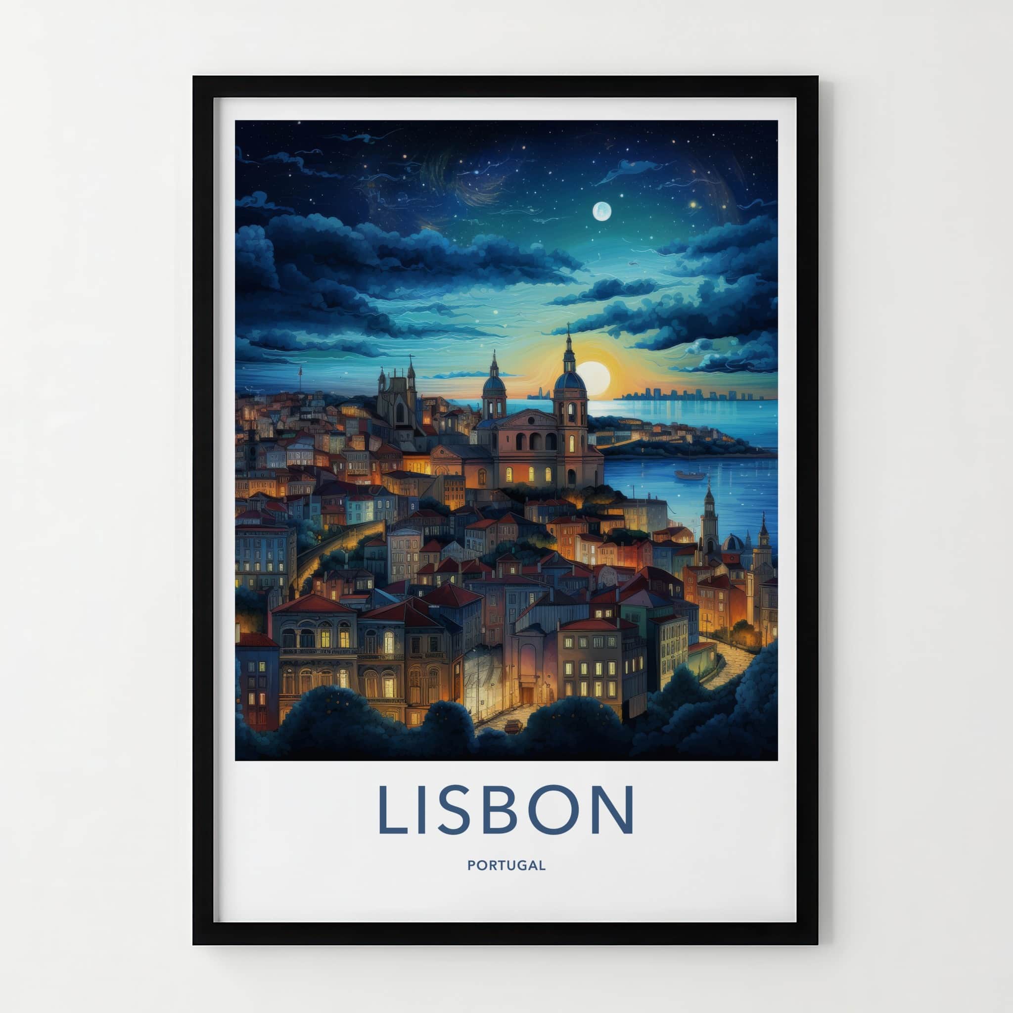 Lisbon Poster - Portugal Travel Art - Dreamy Cityscape Glow Home Decor