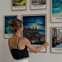 Lisbon Poster - Portugal Travel Art - Dreamy Cityscape Glow Home Decor