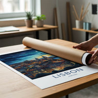 Lisbon Poster - Portugal Travel Art - Dreamy Cityscape Glow Home Decor