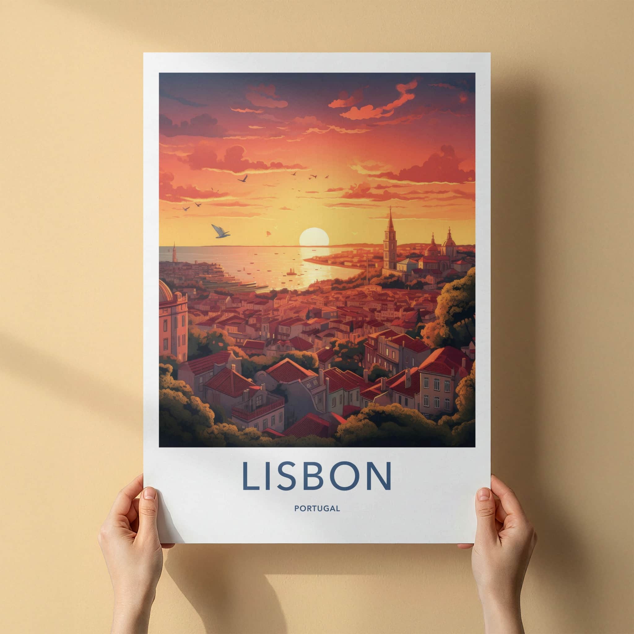 Lisbon Poster - Portugal Travel Art - Vibrant City Sunset Home Decor