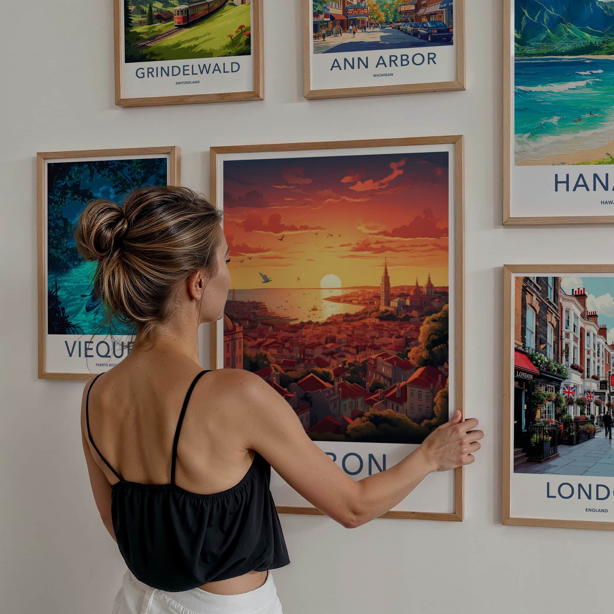 Lisbon Poster - Portugal Travel Art - Vibrant City Sunset Home Decor