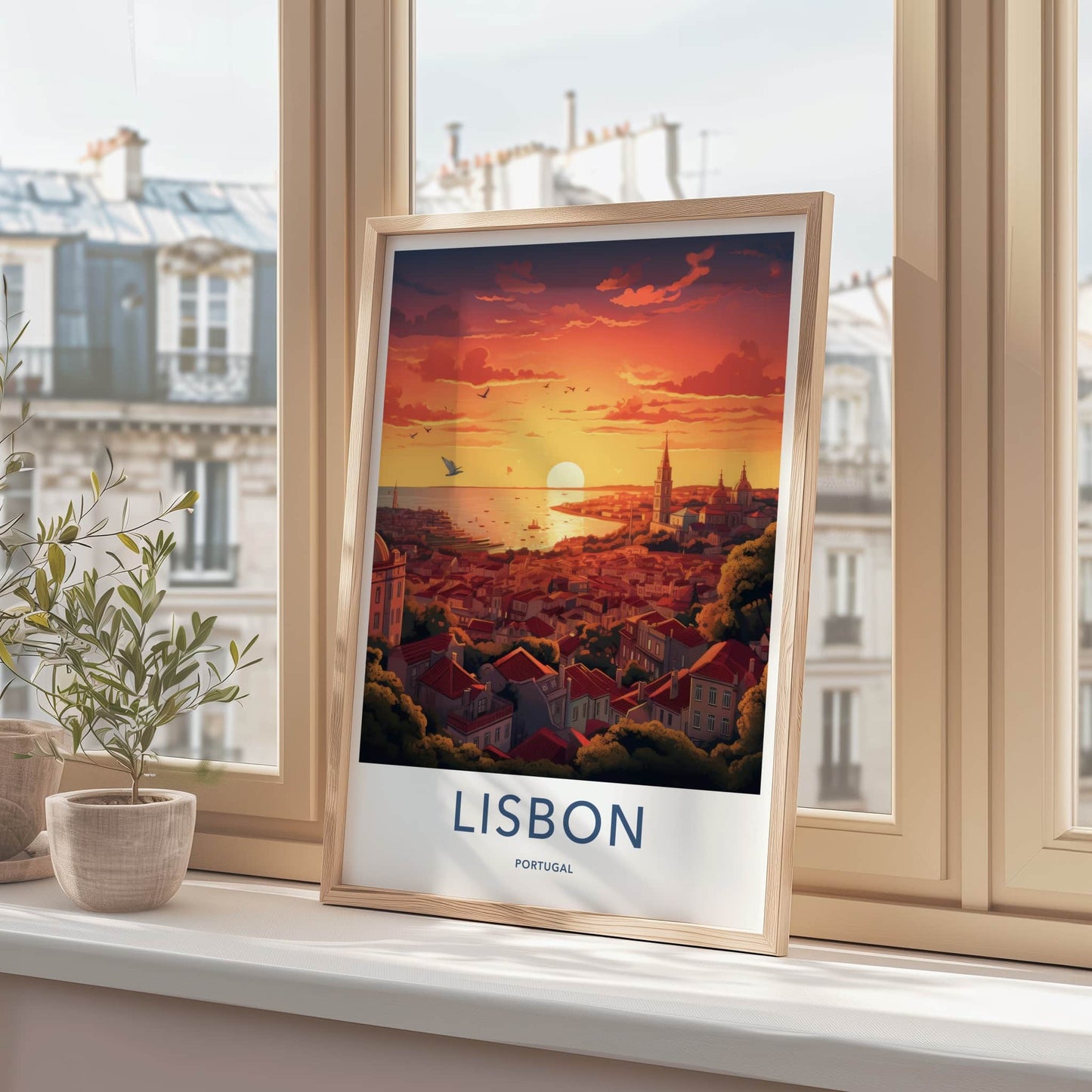 Lisbon Poster - Portugal Travel Art - Vibrant City Sunset Home Decor