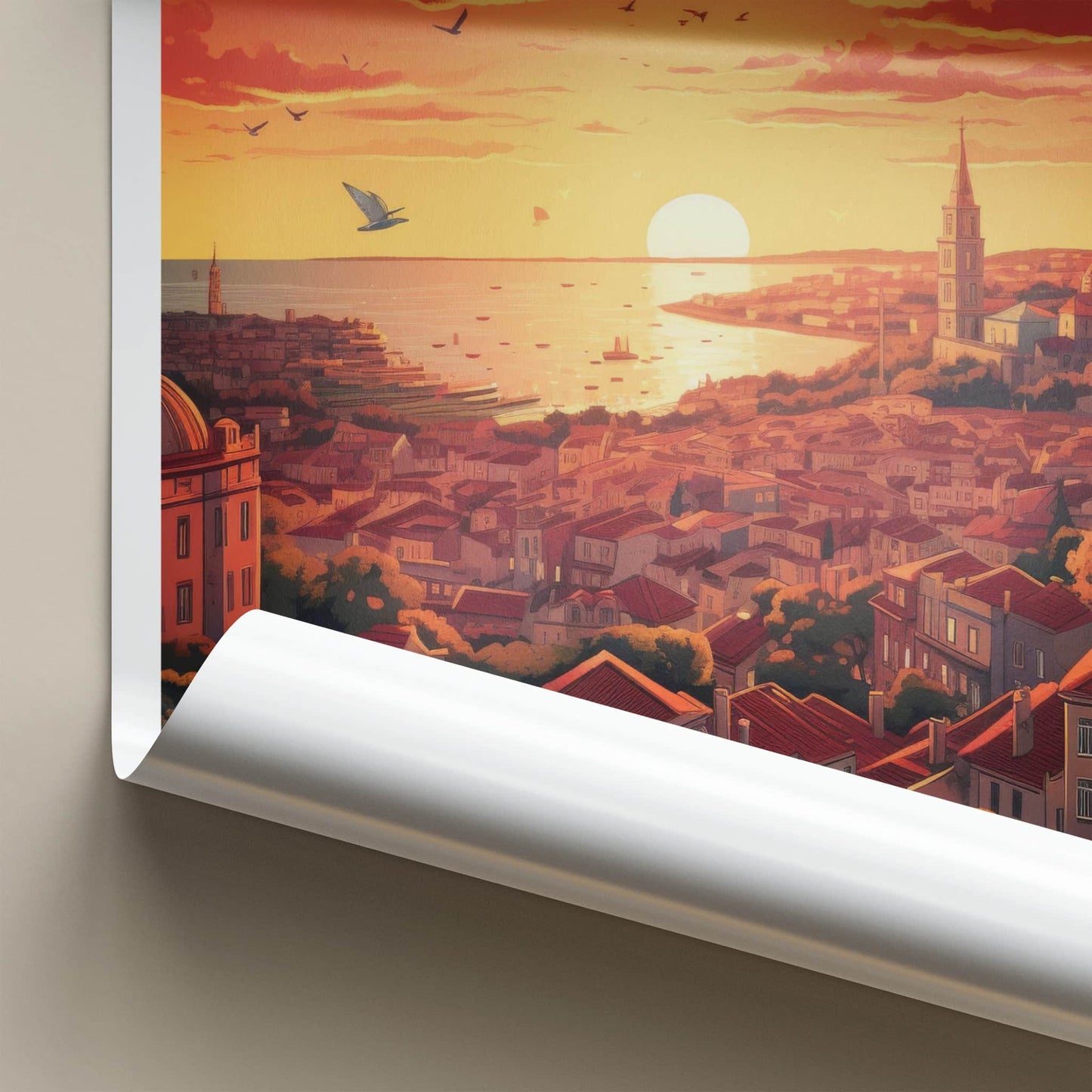 Lisbon Poster - Portugal Travel Art - Vibrant City Sunset Home Decor