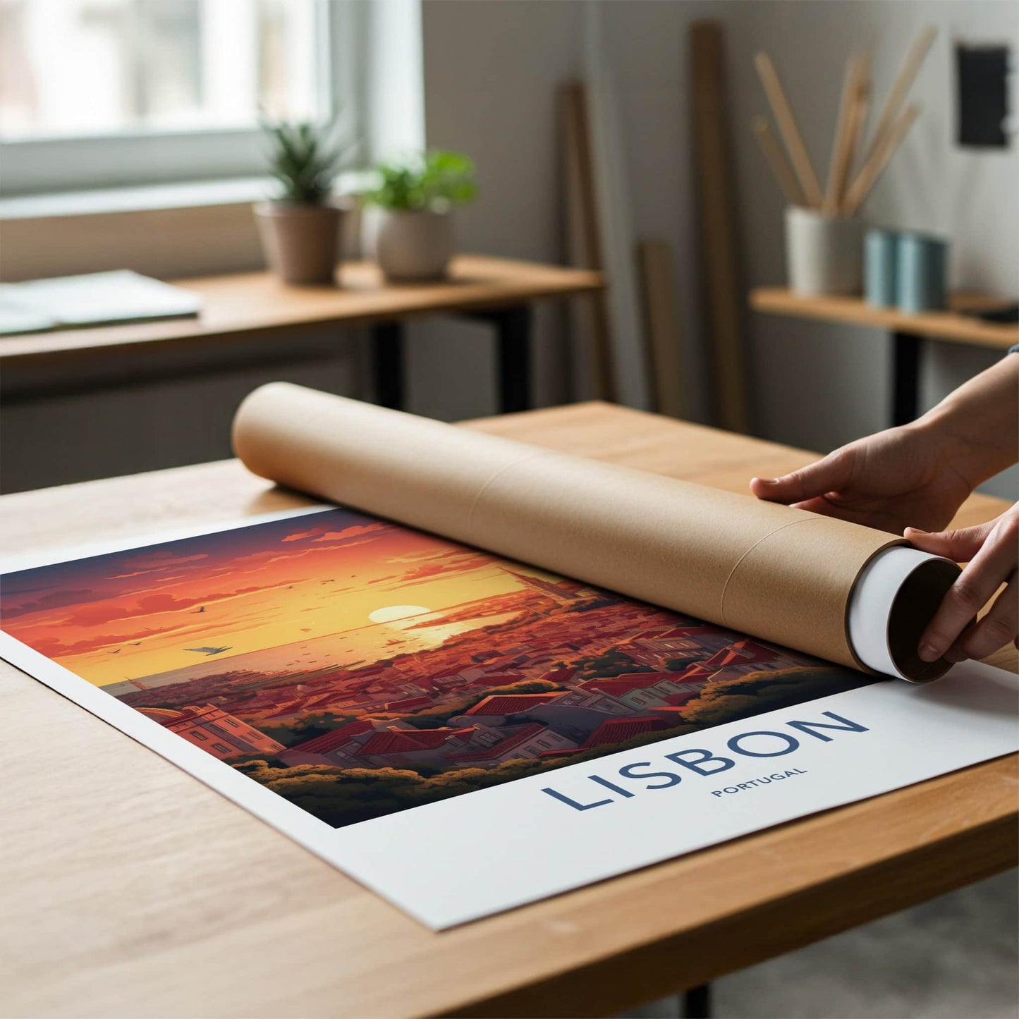 Lisbon Poster - Portugal Travel Art - Vibrant City Sunset Home Decor