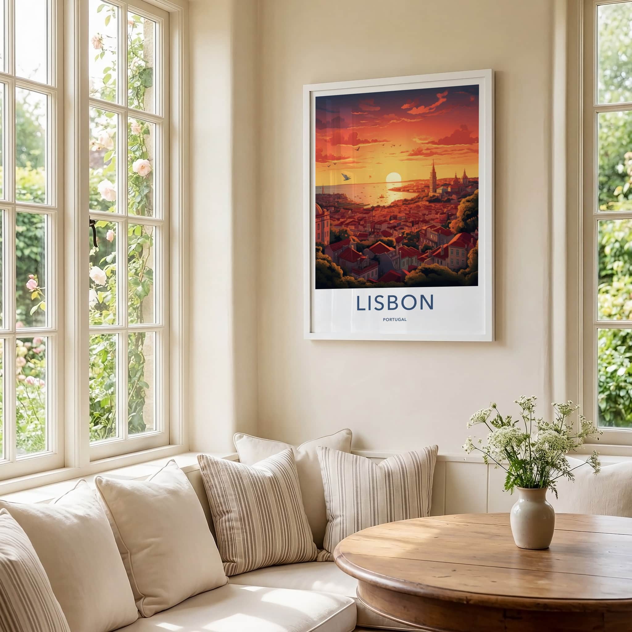 Lisbon Poster - Portugal Travel Art - Vibrant City Sunset Home Decor
