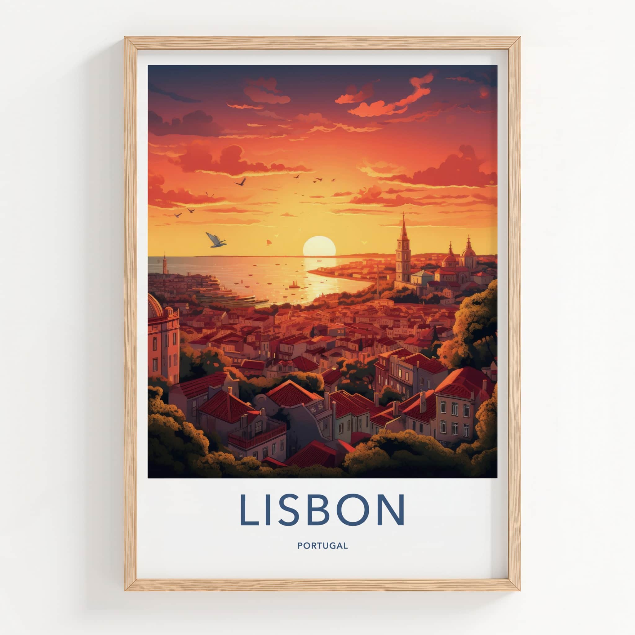 Lisbon Poster - Portugal Travel Art - Vibrant City Sunset Home Decor