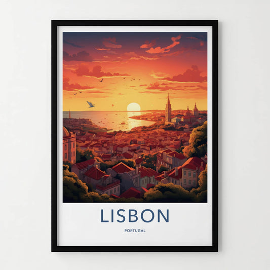 Lisbon Poster - Portugal Travel Art - Vibrant City Sunset Home Decor
